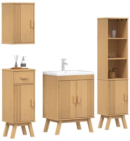Set di mobili per il bagno in legno massello di pino, 4 pezzi