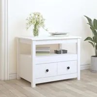 Tavolino da Salotto Bianco 71x49x55cm in Legno Massello di Pino 820937