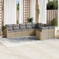 Set Divano da Giardino 9 pz con Cuscini Beige in Polyrattan 3258706