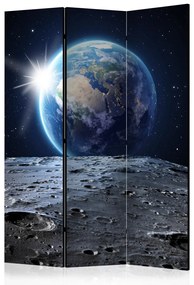 Paravento separè Vista del Pianeta Blu - paesaggio cosmico con luna