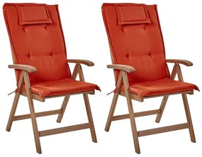 Set di 2 sedie da giardino legno di acacia scuro con cuscini rossi AMANTEA Beliani