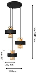 Lampadario a sospensione con filo VOLTA 3xE27/15W/230V nero/oro