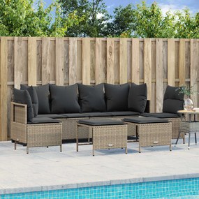 Set divano da giardino 5pz con cuscini grigio chiaro polyrattan