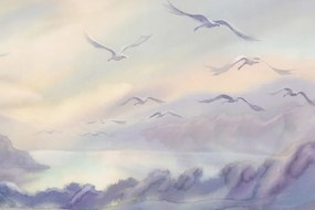 Stampa su tela – Volo di uccelli sopra il paesaggio