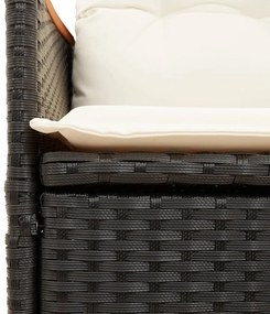 Set da bistrò 3 pz con cuscini nero in polyrattan