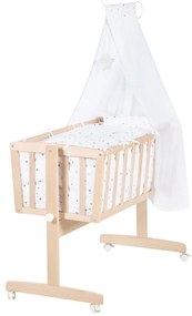 Culla di colore naturale in faggio massiccio con ruote e baldacchino 40x90 cm – Roba