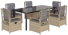 Set da pranzo da giardino 7 pz con cuscini beige in polyrattan