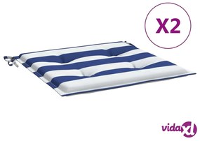 vidaXL Cuscini per Sedia 2 pz Strisce Bianche e Blu 40x40x3 cm Tessuto