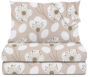 Completo letto matrimoniale beige fiori bianchi
