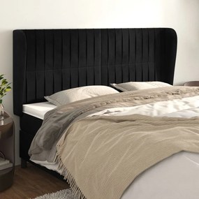 Testiera Ad Orecchio Nera 203x23x118/128 Cm İn Velluto /