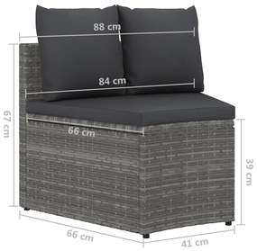 Set Divani da Giardino 4 pz con Cuscini in Polyrattan Grigio