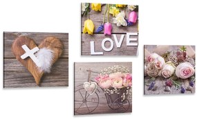 Set di quadri – Natura morta tranquilla con fiori e croce