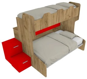 SMART120B - Letto a castello con ballatoio retro e letto inferiore da una piazza e mezza con gradinata contenitore