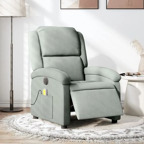 Poltrona Elettrica Massaggi Reclinabile Grigio Chiaro Velluto /