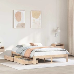 Giroletto Con Cassetti 140x200 Cm İn Legno Massello Di Pino /