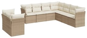 Set divano da giardino 9 pz con cuscini beige in polyrattan