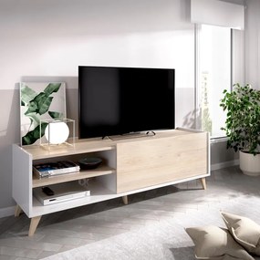 Mobile TV Ness L 155 x H 47 x P 43 cm bianco/rovere
