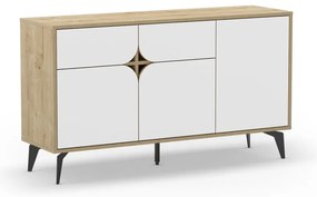 Cassettiera bassa in rovere decorata in bianco e naturale 140x79 cm Nola - Marckeric