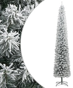 Albero Di Natale Sottile Con Base E Neve Floccata 300 Cm Pvc /
