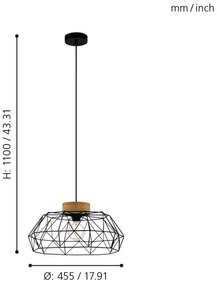 Eglo 44089 - Lampadario a sospensione su cavo PADSTOW 1xE27/60W/230V