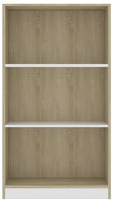 Libreria a 3 Ripiani Bianco e Sonoma 60x24x109cm in Multistrato