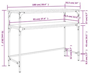 Tavolino Consolle Rovere Fumo 100x35,5x75cm Legno Multistrato