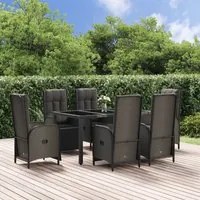 Set da Pranzo Giardino 7pz Nero e Grigio con Cuscini Polyrattan 3185062