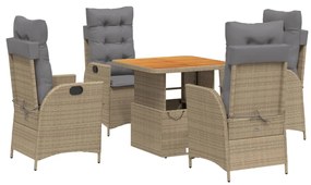 Set da pranzo da giardino 5 pz con cuscini beige in polyrattan