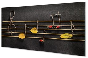 Quadro acrilico Note da bastoncini e foglie 100x50 cm