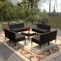 Set Divani da Giardino 9 pz con Cuscini in Polyrattan Nero cod mxl 38283