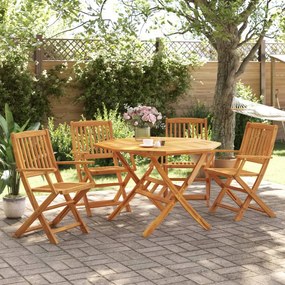 Set Pranzo Da Giardino Pieghevole 5pz Legno Massello Di Acacia /