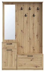 Parete attrezzata per ingresso con specchio KAVI, finitura rovere artisan