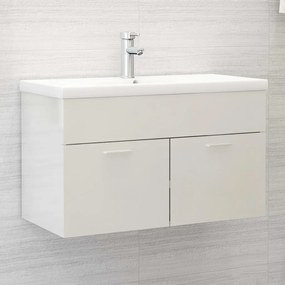 Mobile Con Lavabo Integrato Bianco Lucido İn Legno Multistrato /