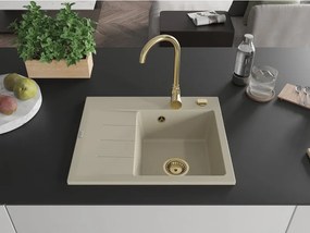 Mexen Ben lavello in granito 1-vasca con sgocciolatoio, destro 600 x 500 mm, beige, sifone dorato - 6523605000-69-G