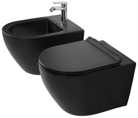 Sanitari sospesi rimless in ceramica nero opaca con copriwc Tokyo