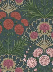 Cole & Son Carta da parati Flamenco Fan - Magenta/ Red on Ink