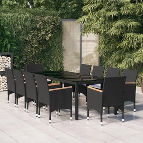 Set da pranzo per giardino 11 pz in polyrattan nero