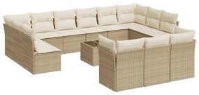 Set divani da giardino 14pz con cuscini in polyrattan beige