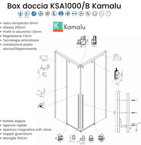 Kamalu - Box doccia 70x90 apertura doppio scorrevole vetro 8mm finitura acciaio spazzolato | KSA1000AS