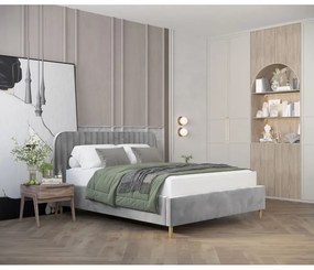 Letto matrimoniale imbottito grigio con spazio contenitivo e rete 180x200 cm Noto - Maison de Rêve