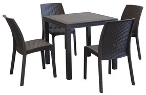 CALIGOLA - set tavolo in resina effetto rattan cm 80 x 80 x 74 h con 4 sedie Alma