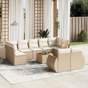 Set divano da giardino 10 pz con cuscini beige in polyrattan