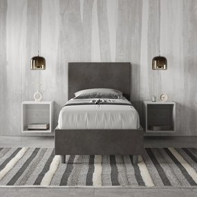 Letto singolo imbottito 80x200 microfibra Adele senza rete, con rete e contenitore, Grigio / Con Rete