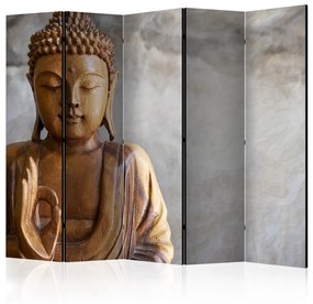 Paravento design Buddha II - Buddha in legno su sfondo grigio in stile Zen
