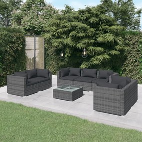 Set Divani da Giardino 8 pz con Cuscini in Polyrattan Grigio