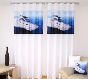 Eleganti tende bianche e blu con la barca Larghezza: 160 cm | Lunghezza: 250 cm (ci sono 2 pezzi nel set)