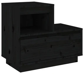 Comodini neri 2 pz 60x34x51 cm in legno massello di pino