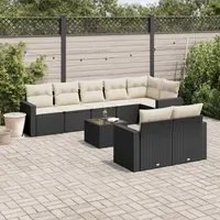 Set Divani da Giardino 9 pz con Cuscini Nero in Polyrattan 3251563