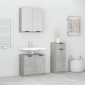 Set Di Mobili Da Bagno 3 Pz Grigio Cemento İn Legno Multistrato /