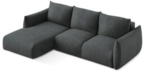 Divano angolare grigio scuro allungabile (con penisola a sinistra/con chaise lounge) con rivestimento in ciniglia Leila – Makamii